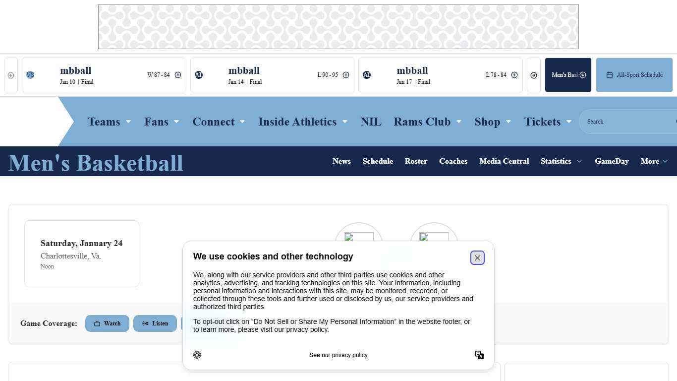 No. 22 MBB Visiting No. 14 Virginia Saturday At Noon - University of North Carolina Athletics